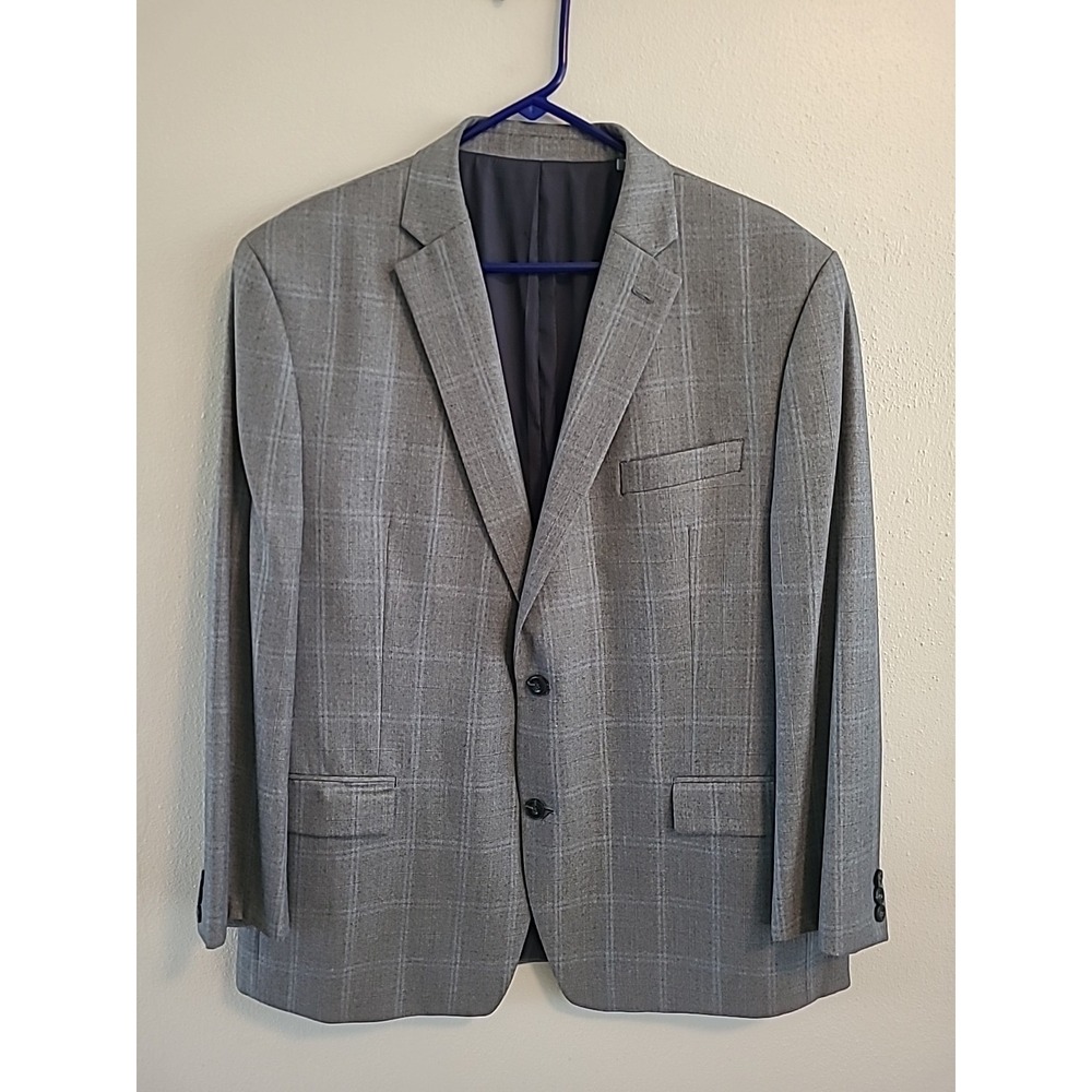 MICHAEL‎ KORS Gray Light Blue Plaid Two Button Sport Coat Suit Jacket 46R